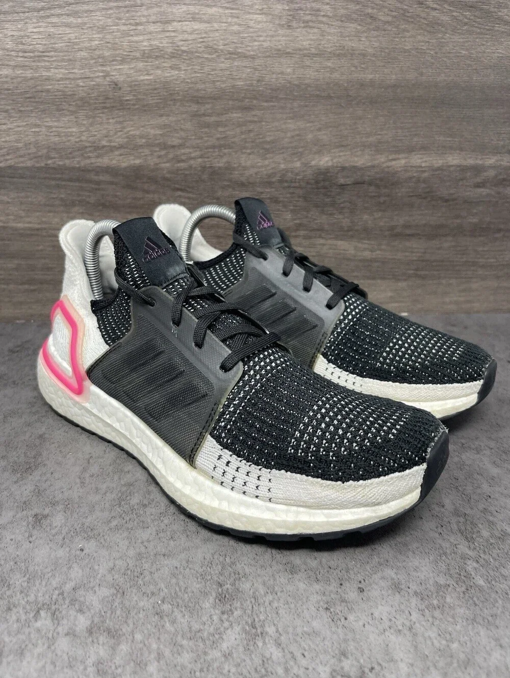 adidas Ultraboost 19 Womens Size 8.5 Black White Pink Boost Running Shoes EF1625
